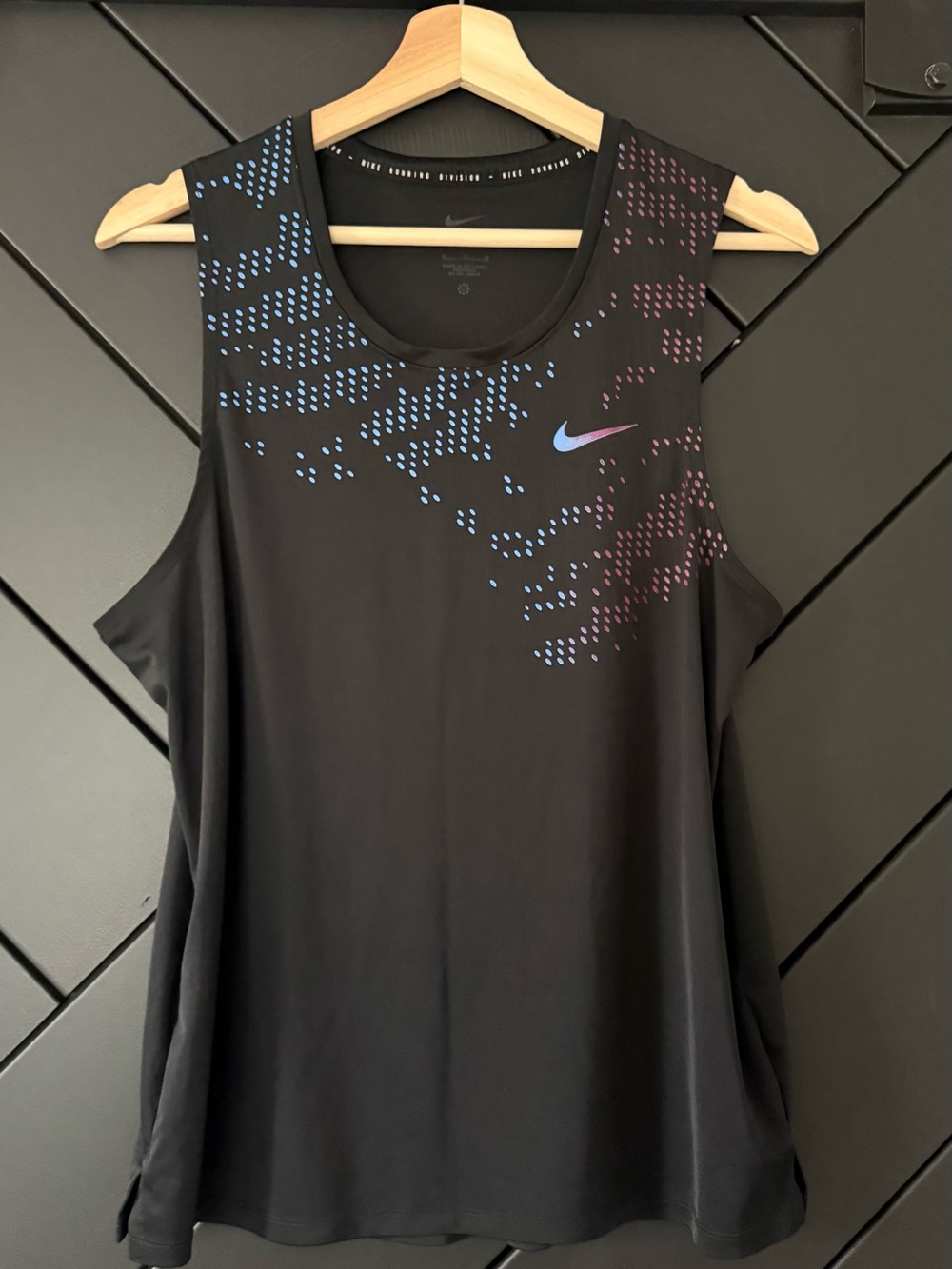 Nike mens Black Athletic Tank with Blue & Purple Accents